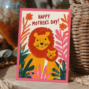 Cute Mama Lion& Her Cub Botanical Mother's Day Postcard