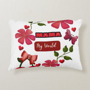 Cute Mama My World Floral Cherry Hearts Design   S Accent Pillow