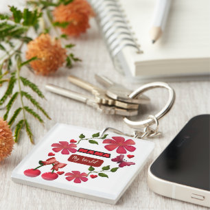 Cute Mama My World Floral Cherry Hearts Design S Keychain