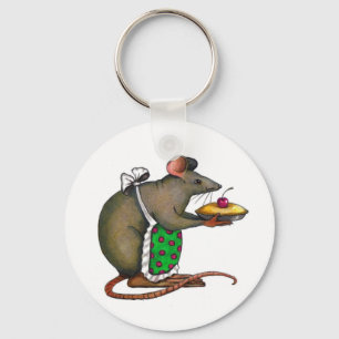 Cute Mama Rat With Pie: Drawing: Color Pencil Keychain
