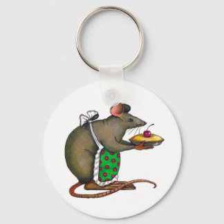 Cute Mama Rat With Pie: Drawing: Color Pencil Keychain