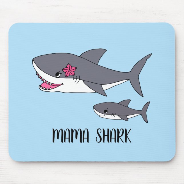 Cute Mama Shark and Baby Shark Mouse Pad (Front)