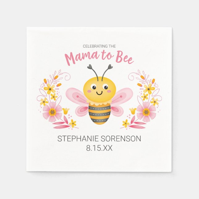 Cute Mama to Bee Baby Shower Napkin (Front)