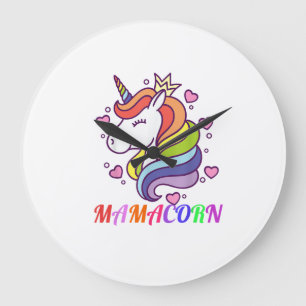 Cute Mamacorn Unicorn Mom Birthday Outfit Rainbow Large Clock