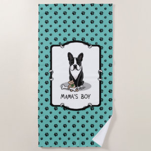 Cute Mama's Boy Boston Terrier (black) Beach Towel