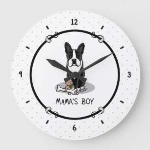 Cute Mama's Boy Boston Terrier (black) Dog Large Clock