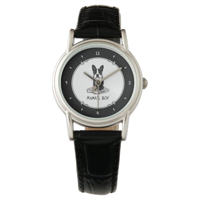 Cute Mama's Boy Boston Terrier (black) Watch (Front)