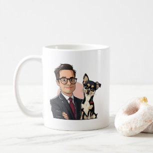 Cute Man and Chihuahua Dog Cartoon Portrait Coffee Mug