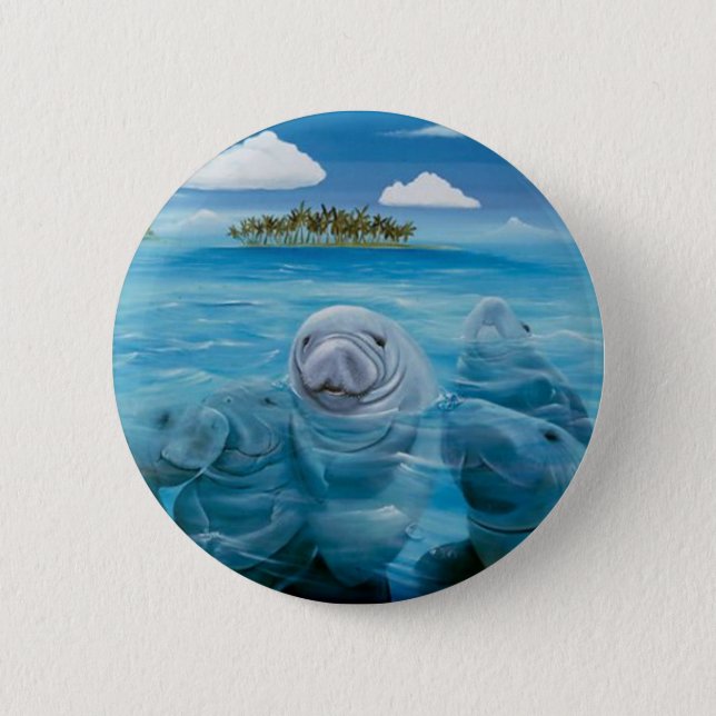 Cute Manatee Button Round (Front)