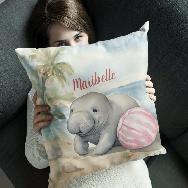 Cute Manatee Girls Personalized Throw Pillow (Creator Uploaded)