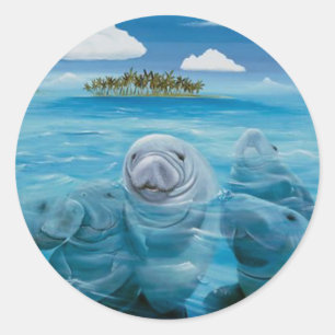 Cute Manatee Glossy Stickers Round
