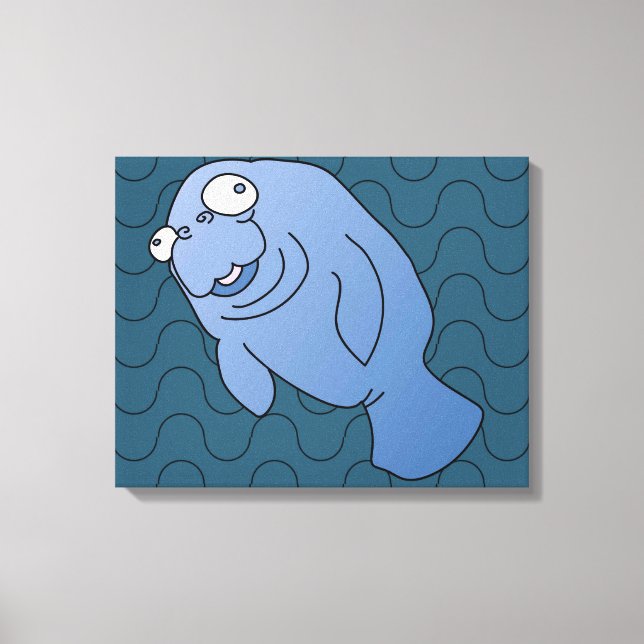 Cute Manatee Hugger Cartoon Animal Canvas Print (Front)