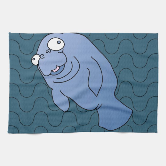 Cute Manatee Hugger Cartoon Animal Kitchen Towel (Horizontal)