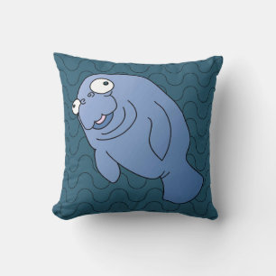 Cute Manatee Hugger Cartoon Animal Throw Pillow