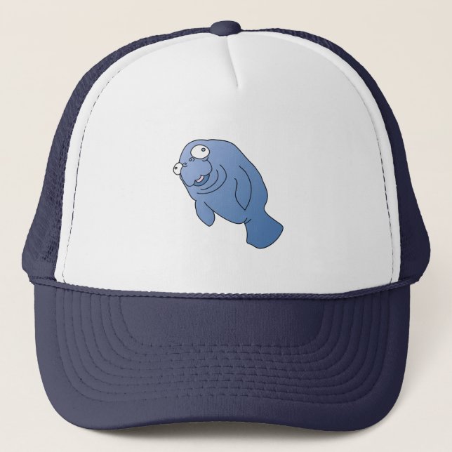 Cute Manatee Hugger Cartoon Animal Trucker Hat (Front)