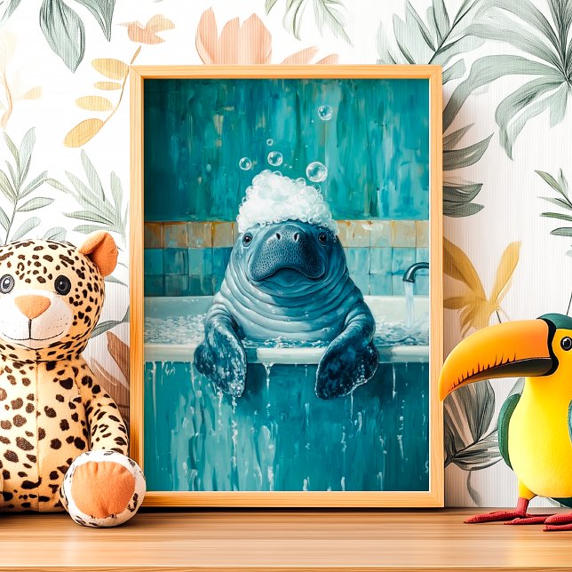 Cute Manatee in Bubble Bath Poster (Creator Uploaded)