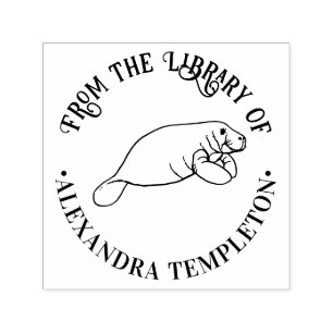 Cute Manatee Sea Cow Round Library Book Name Self-inking Stamp