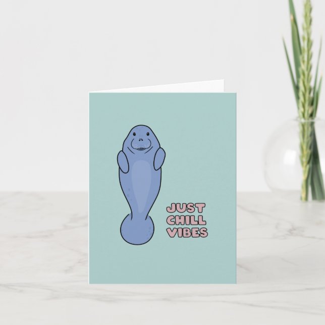 Cute Manatee with Chill Vibes Holiday Card (Front)