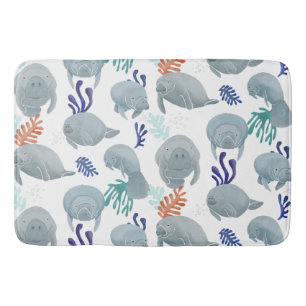 Cute Manatees With Bubbles Pattern Bath Mat