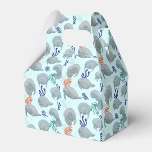 Cute Manatees With Bubbles Pattern - Light Blue Favor Box