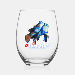 Cute mandarin fish couple cutout stemless wine glass