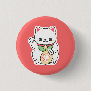 Cute Maneki Neko 1 Inch Round Button