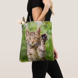 Cute Maneki Neko Cat Kitten Funny Beckoning Pose Tote Bag