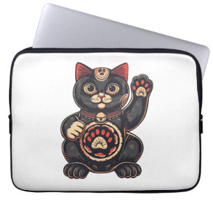 cute Maneki Neko cat print drawn Japanese Laptop Sleeve