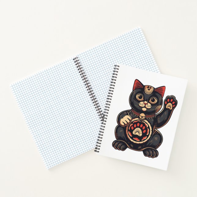 cute Maneki Neko cat print drawn Japanese Notebook (Inside)