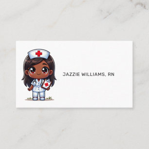 Cute Manga Black Nurse Brown Hair and Eyes Custom Business Card