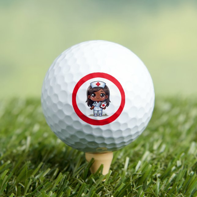 Cute Manga Black Nurse Brown Hair and Eyes Custom Golf Balls (Insitu Tee)