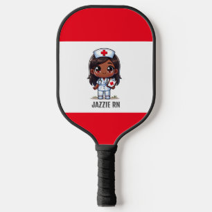 Cute Manga Black Nurse Brown Hair and Eyes Custom Pickleball Paddle