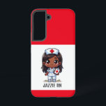 Cute Manga Black Nurse Brown Hair and Eyes Custom Samsung Galaxy Case<br><div class="desc">This phone case for nurses features a cute Manga Black nurse with brown hair and brown eyes wearing a nurses cap and outfit with a name to personalize and red borders. Perfect for a nurse or nursing school graduate. Image generated with AI.</div>