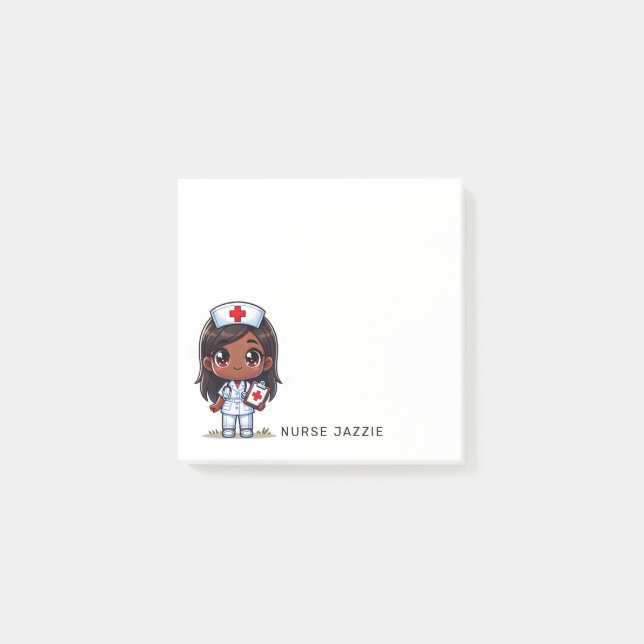Cute Manga Black Nurse Brown Hair Brown Eyes 3 x 3 Post-it Notes (Front)