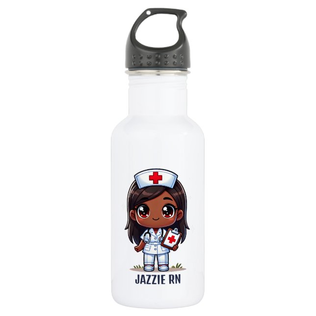 Cute Manga Black Nurse Brown Hair Personalized 532 Ml Water Bottle (Front)