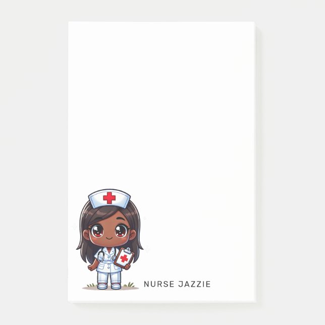 Cute Manga Black Nurse Caricature Custom Post-it Notes (Front)