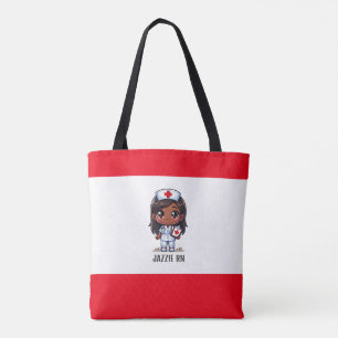 Cute Manga Black Nurse Red Hair and Eyes Custom Tote Bag