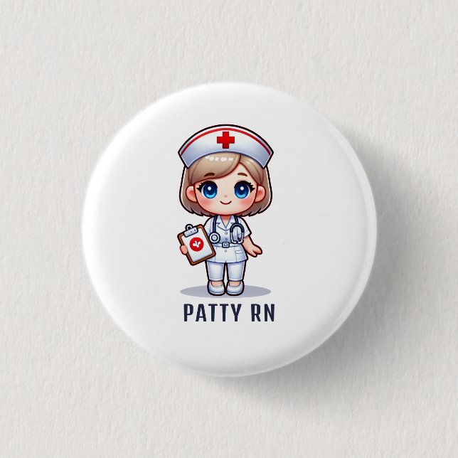 Cute Manga Blonde Nurse Caricature Personalized 1 Inch Round Button (Front)
