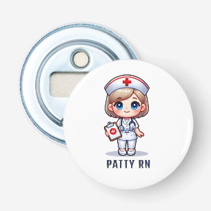 Cute Manga Blonde Nurse Caricature Personalized Bottle Opener