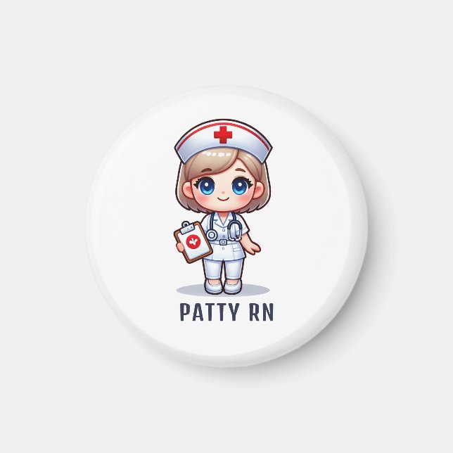 Cute Manga Blonde Nurse Caricature Personalized Magnet (Front)