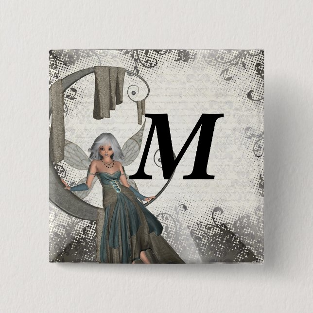 Cute manga fairy 2 inch square button (Front)