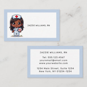 Cute Manga  Nurse Brown Hair Eyes Blue Frame Business Card