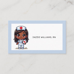 Cute Manga  Nurse Brown Hair Eyes Blue Frame Business Card