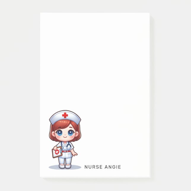 Cute Manga Nurse Red Hair Caricature Custom Post-it Notes (Front)