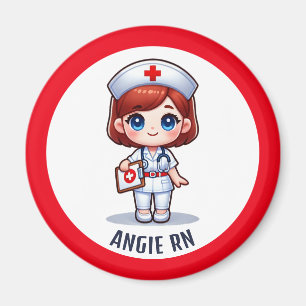 Cute Manga Nurse Redhead Blue Eyes Custom Magnet
