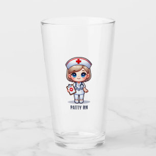 Cute Manga Nurse with Blonde Hair Blue Eyes Custom Glass