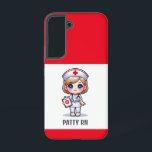 Cute Manga Nurse with Blonde Hair Blue Eyes Custom Samsung Galaxy Case<br><div class="desc">This phone case for nurses features a cute Manga nurse wearing a nurses cap and outfit with a name to personalize and red borders. Perfect for a nurse or nursing school graduate. Image generated with AI.</div>