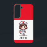 Cute Manga Nurse with Brown Hair Brown Eyes Custom Samsung Galaxy Case<br><div class="desc">This phone case for nurses features a cute Manga nurse with brown hair and brown eyes wearing a nurses cap and outfit with a name to personalize and red borders. Perfect for a nurse or nursing school graduate. Image generated with AI.</div>