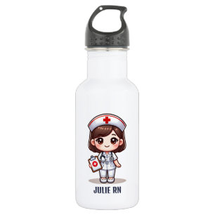 Cute Manga Nurse with Brown Hair Personalized 532 Ml Water Bottle