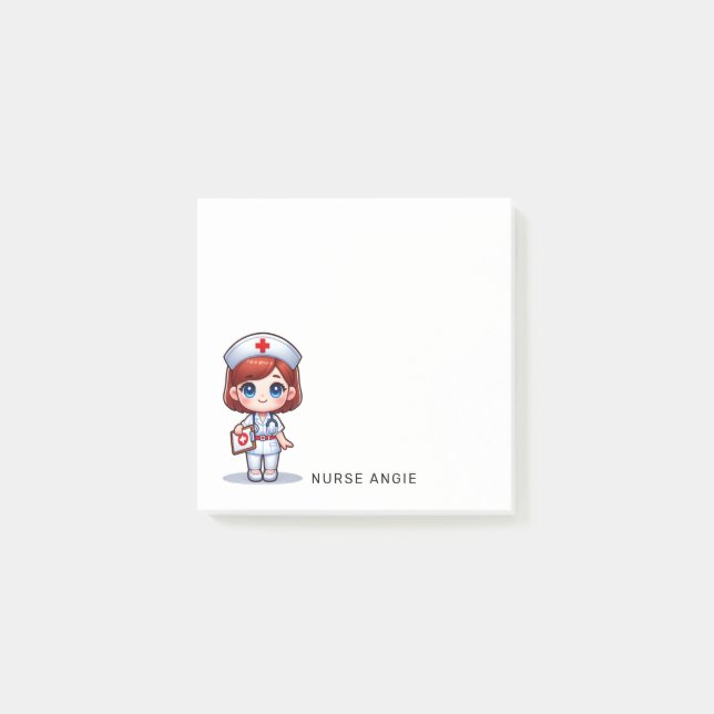 Cute Manga Nurse with Red Hair Blue Eyes 3 x 3 Post-it Notes (Front)
